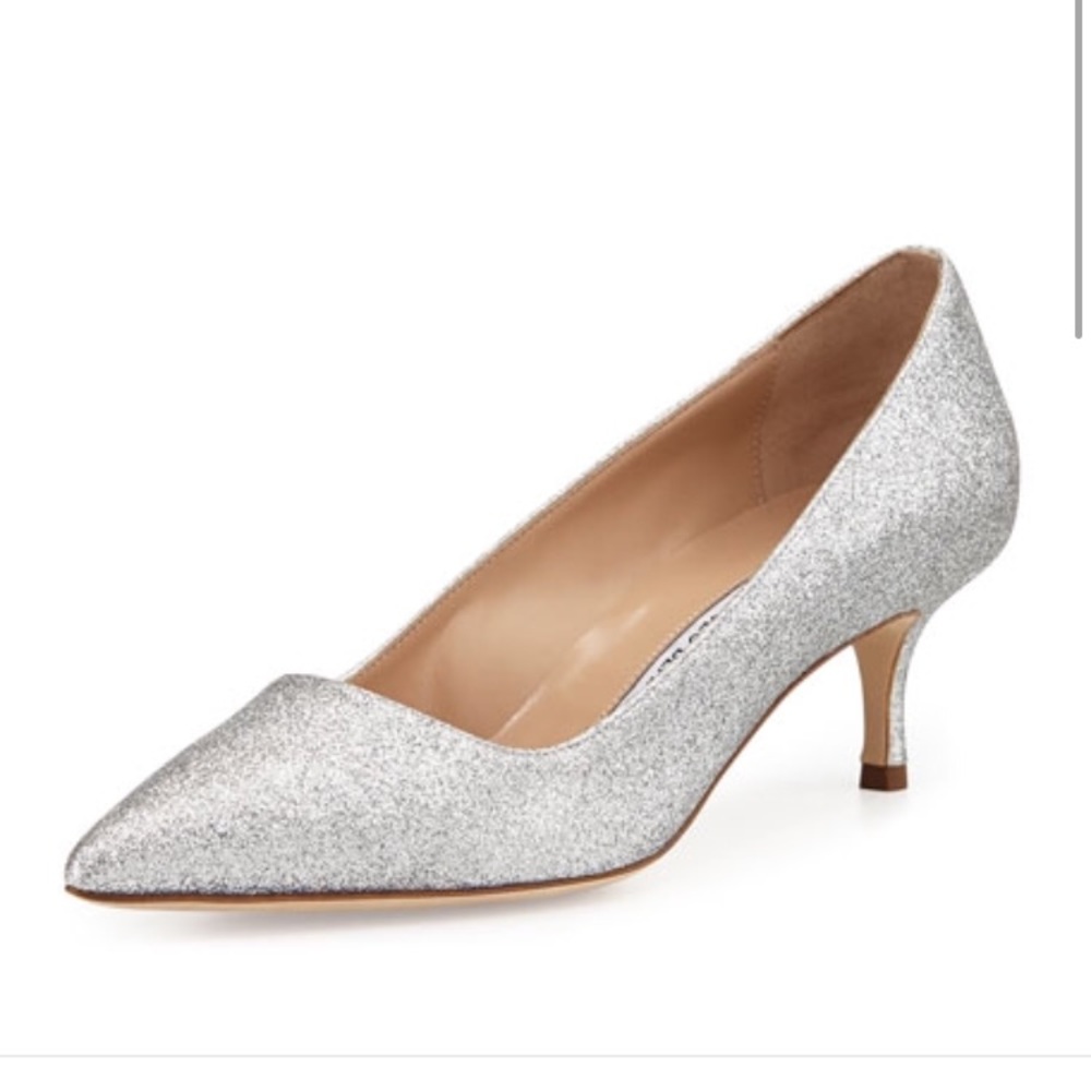 Manolo Blahnik Silver BB Glitter 50mm Pump
